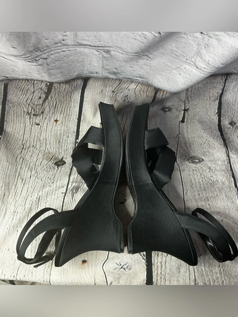Vtg y2k Bratz Whimsigoth Black Promcore Satin Chunky Platform Wedge Sandals Sz 8 - Picture 7 of 10